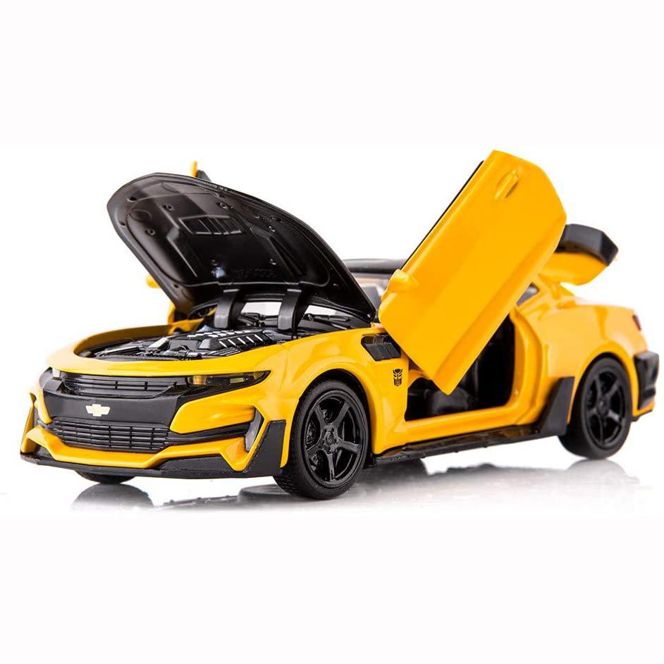 1/32 масштаб Camaro Bumblebee, модель автомобиля, игрушка из цинкового сплава, литье, автомобиль со звуком и светом, игрушки для детей, подарок для мальчиков и девочек