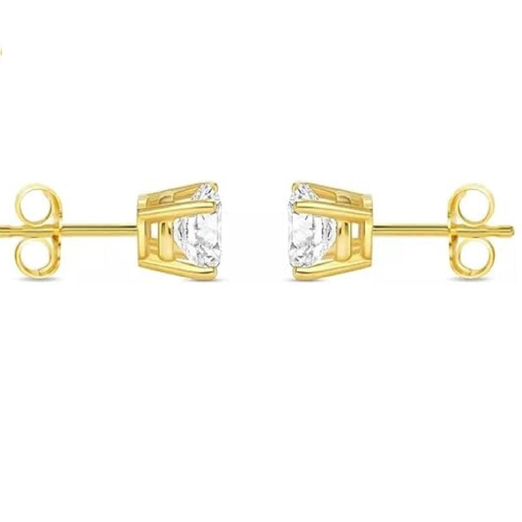 Серьги-пусеты с круглыми бриллиантами 1 карат, выращенными в лаборатории, из цельного настоящего желтого золота 14 карат, с пушеточными застежками, ювелирные изделия для женщин