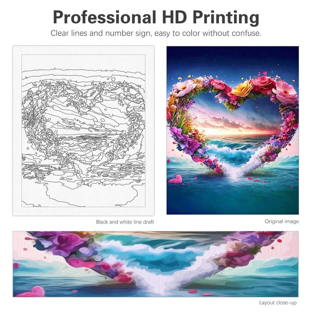 RUOPOTY Diy краска по номерам для взрослых, сердце, цветок, холст, наборы для рисования, акриловые рисунки для начинающих, поделки для украшения дома