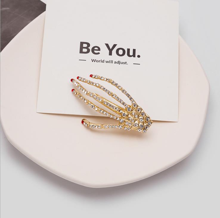 Dark Ghost Claw Skeleton Hand With Diamond Hairpin, Exaggerated Metal Halloween Duck Bill Clip Headdress