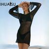 Sexy Beach Dresses Women's See-through Backless Bag Hip Dress Short Knitted Dresses