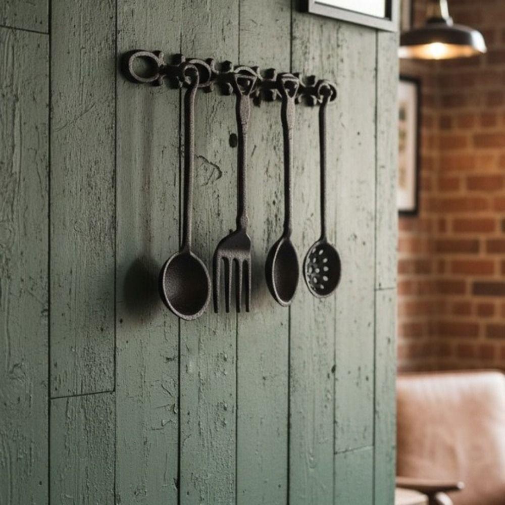 Rustic Style Iron Spoon Fork Wall Decor Vintage Cast Iron Kitchen Wall Art Farmhouse