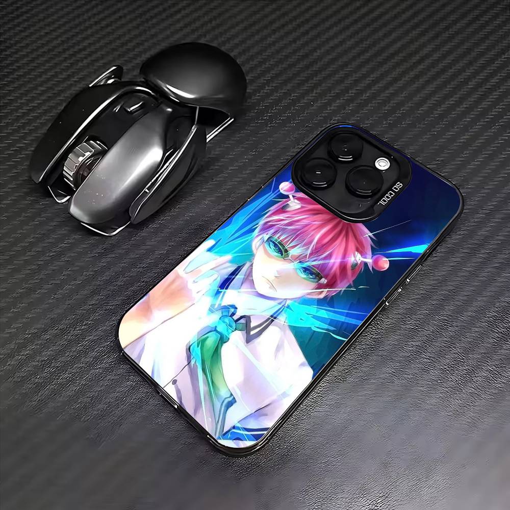 Аниме S-Сайки Кусуо Чехол для телефона для iPhone17,16,15,14,13,12,11 Plus,Pro Max Цветной Серебряный Покрытие Внутренняя крышка