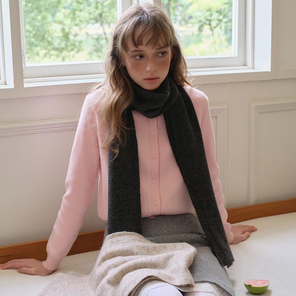 Wool Blended Solid Color Woolen Scarf for Women In Winter Increased Lightweight Knitted Scarf Korean Style