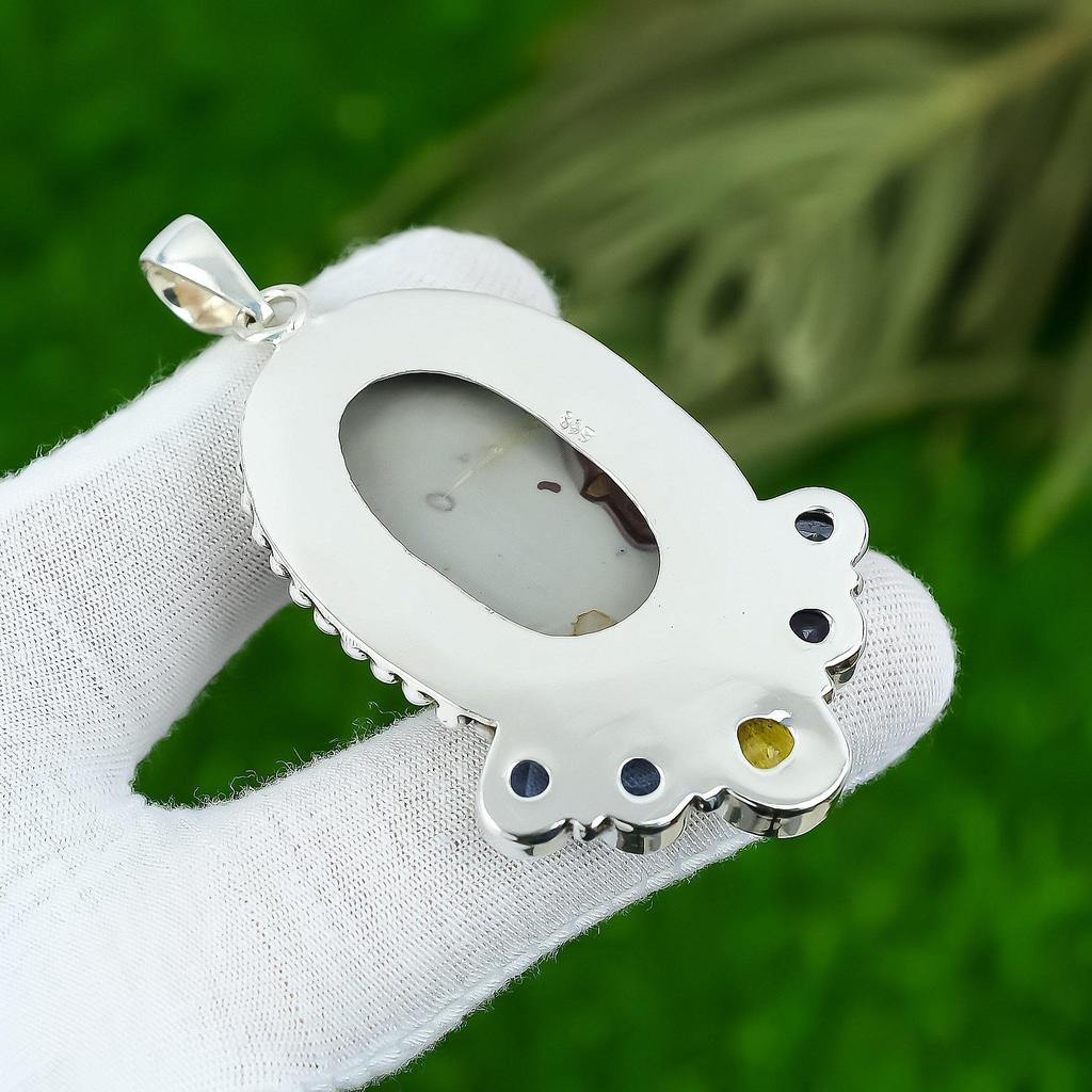 Birthday Gift For Her Natural Coffee Bean Jasper Gemstone Pendant 925 Silver