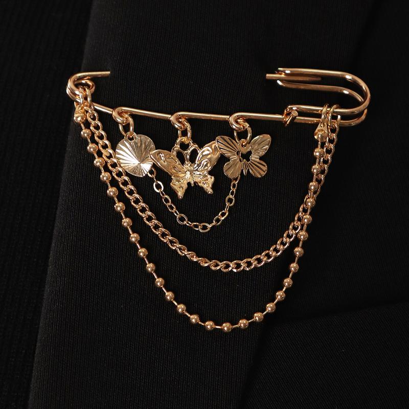 Vintage Personalized Butterfly Pentagram Tassel Pendant Brooches Pin For Women Coat Jewelry Accessries Gift