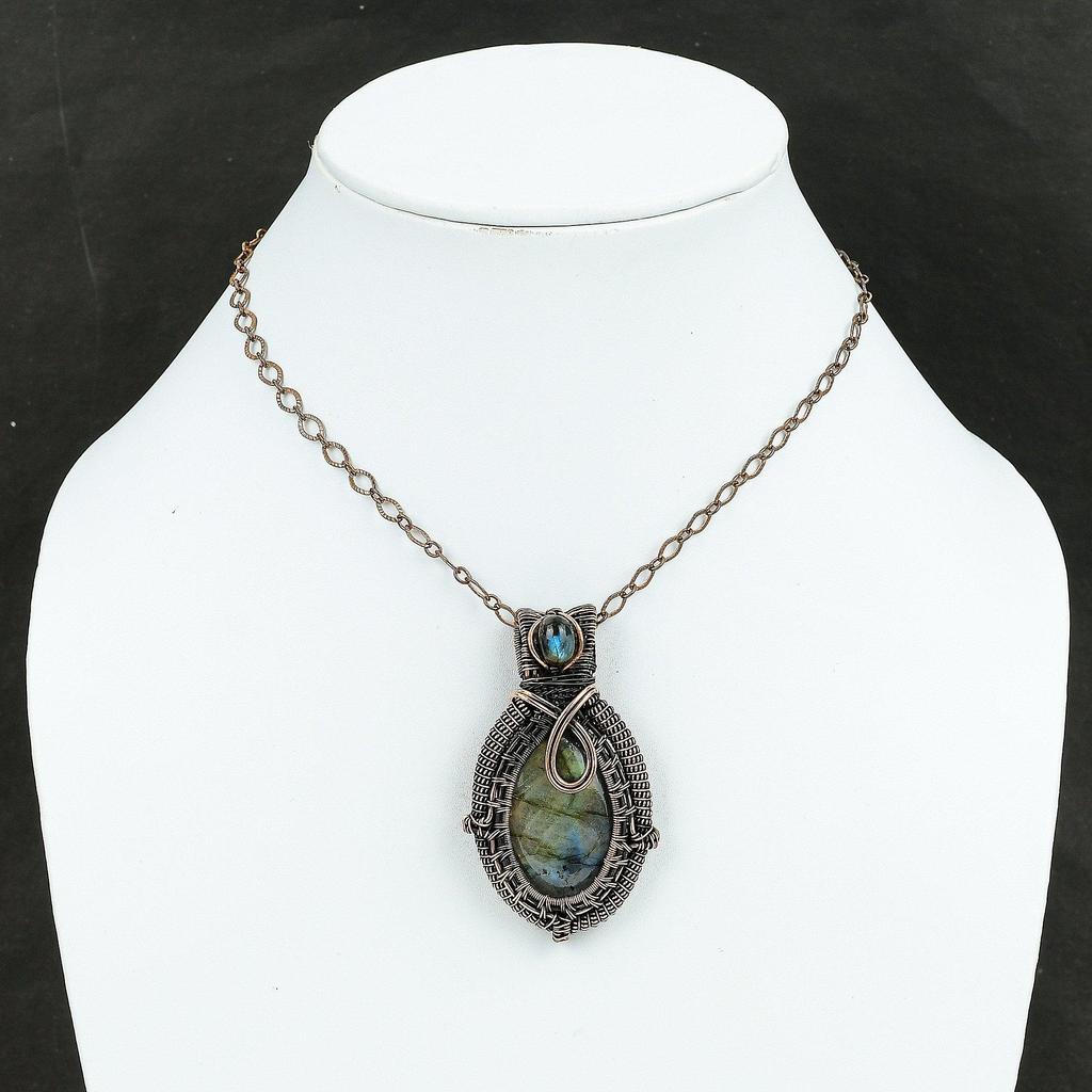 Кулон из лабрадорита, подвеска из медной проволоки, подвеска из настоящего драгоценного камня, кулон ручной работы из лабрадорита, ювелирные изделия из меди, дизайнерские ювелирные изделия, подарок на годовщину