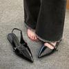 Summer Womens Fashion Solid Color Slip-On Sandals PU Casual Slingback High Heels Elegant Party Dress Flat Sandals Women