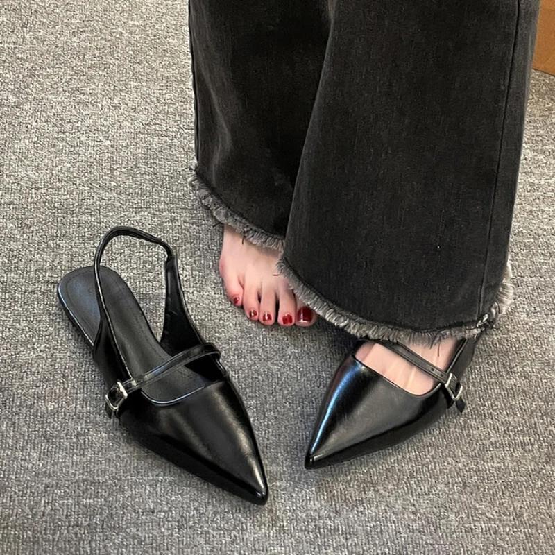 Summer Womens Fashion Solid Color Slip-On Sandals PU Casual Slingback High Heels Elegant Party Dress Flat Sandals Women