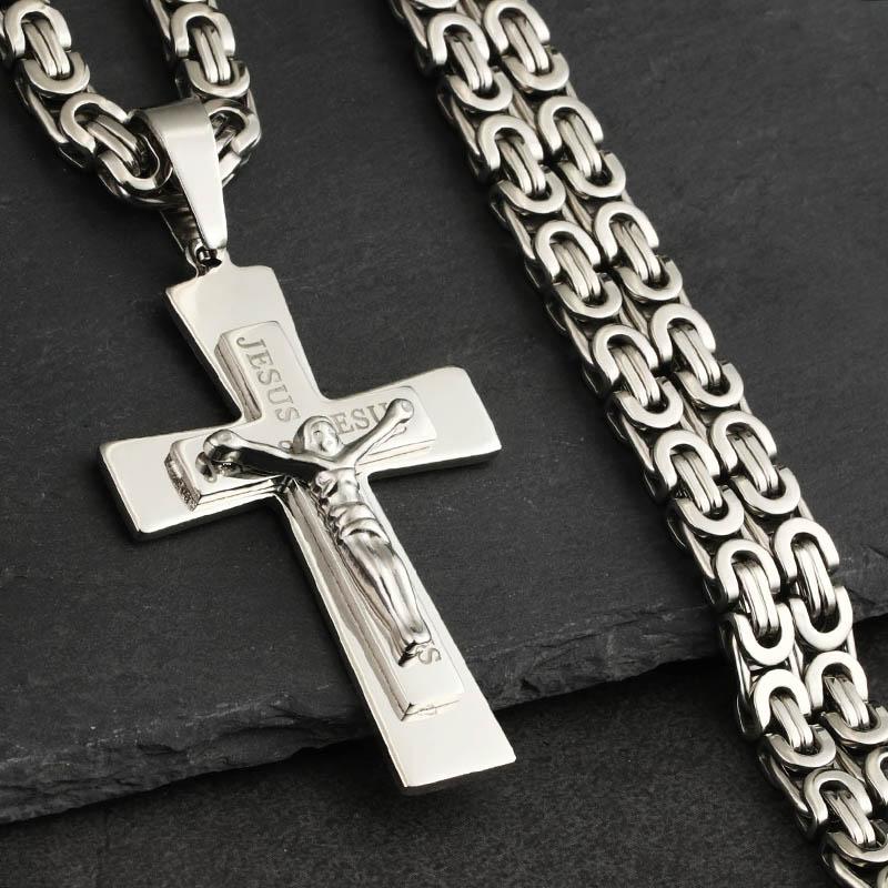Orthodox Cross Pendant Necklaces for Men Stainless Steel Catholic Jesus Necklace Silver Color Byzantine Chains Male Jewelry