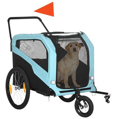 2-in-1 Dog Trailer, Push Function, 2 Entrances, Mesh Window, Sun Protection, Steel Frame, Light Blue, 170 X 77 X 90 Cm