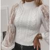 Женский осенне-зимний сексуальный вязаный свитер с коротким рукавом и высоким воротом, кружевной фонарь с рукавами