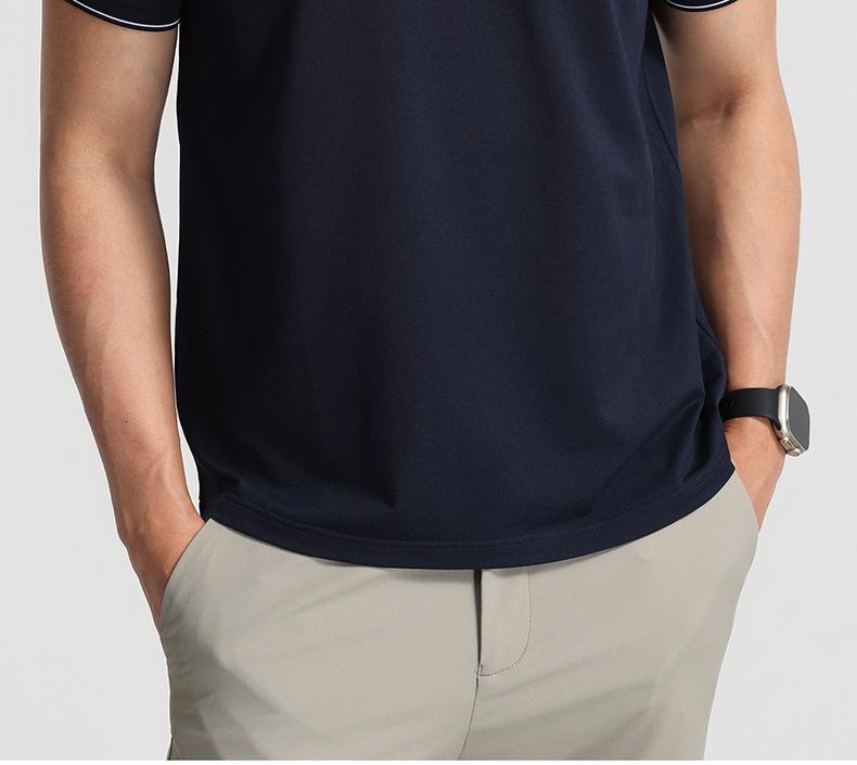 Langdeng Men's Summer Silk Smooth and Refreshing Vinegar Fiber Linen Texture Polo Shirt
