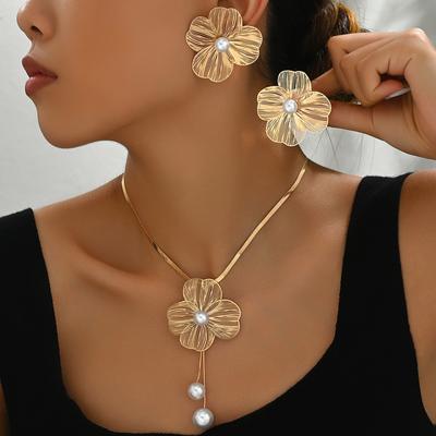 3 шт. серьги плюс ожерелье Dupes роскошный комплект ювелирных изделий модный цветочный дизайн с покрытием одинаковые повседневные наряды аксессуары для вечеринок