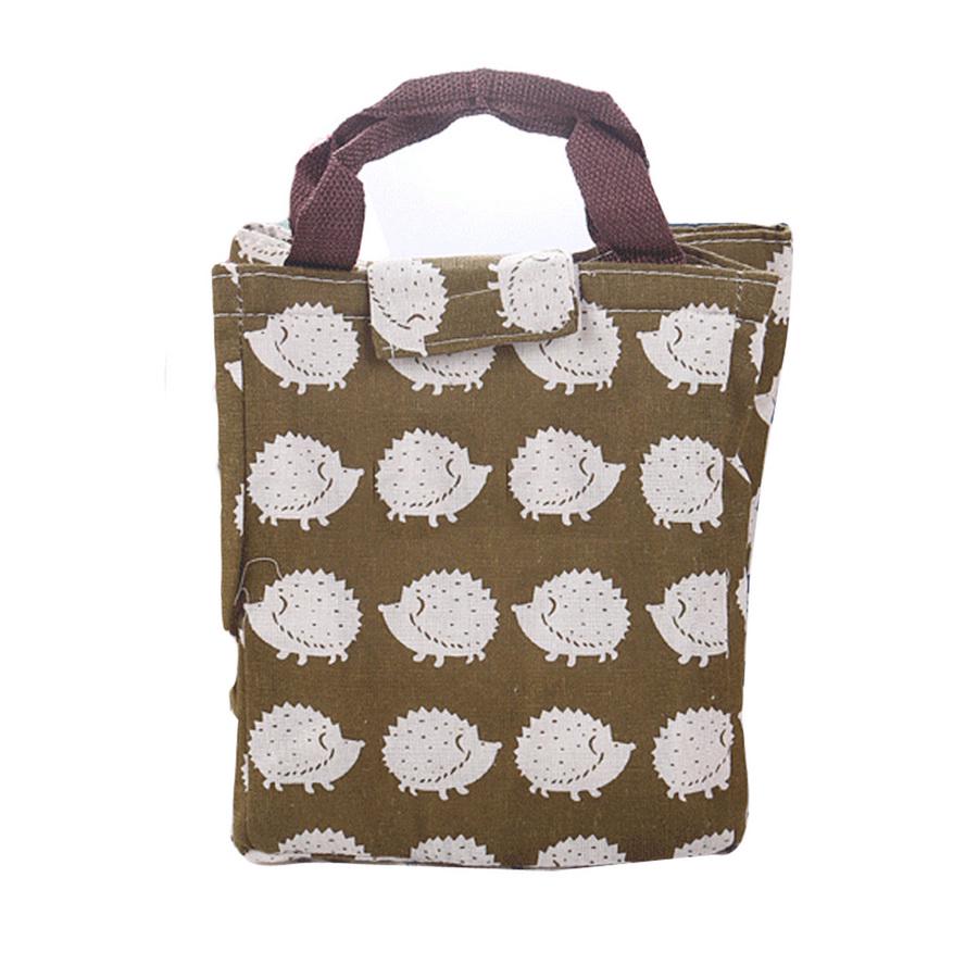 Печать милой многоразовой хлопчатобумажной сумки для обеда изолированная сумка-холодильник пакет коробки для завтрака