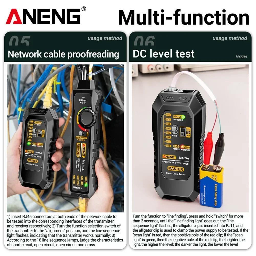 New Network Cable Tester ANENG Networking Analyzer M469A RJ45 RJ11 Telephone Line Network Wire Detector Tracker Measure Cables Tool Adjustable Volume