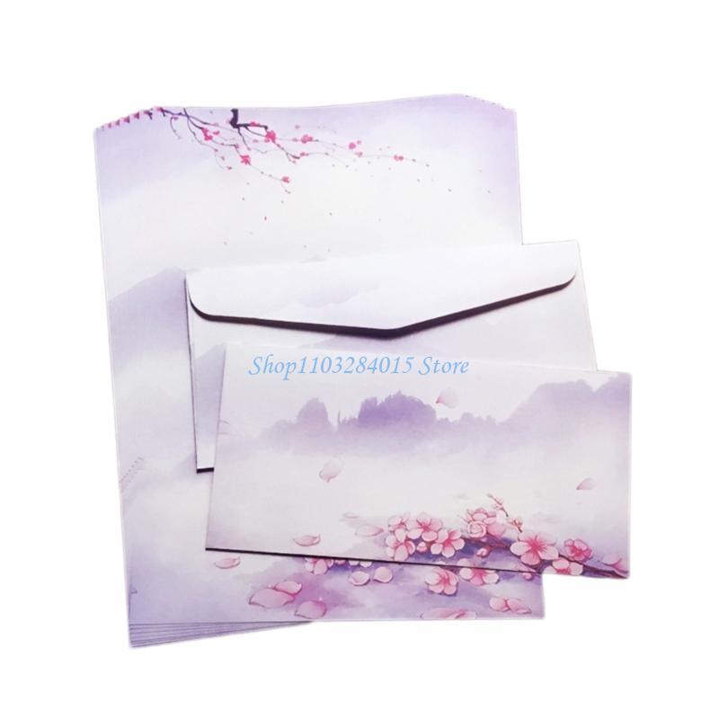 R6FF Stationery Paper and Envelopes Set Traditional Letter Writing Paper Color Both Side Writing Stationary Paper for School