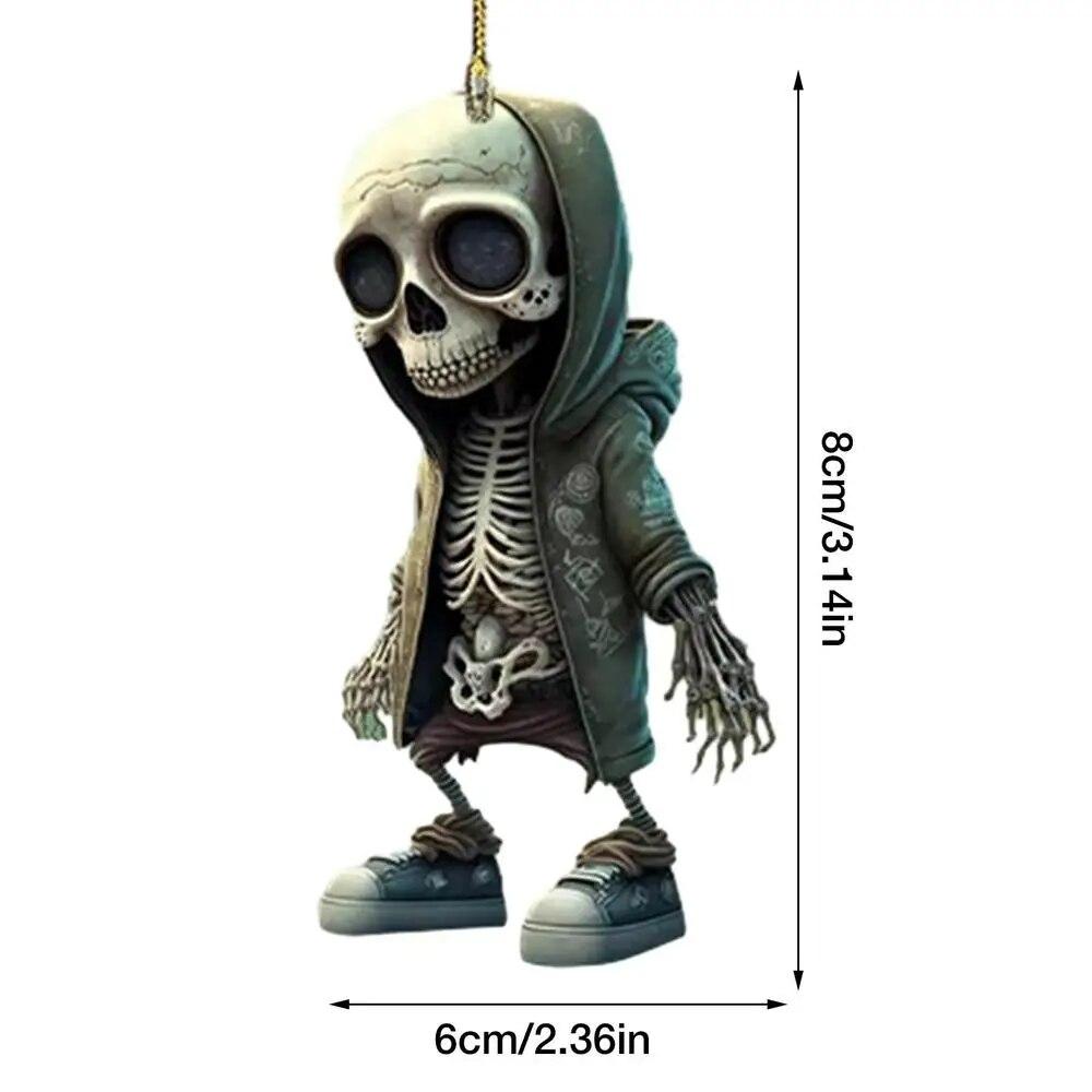 2023 New Cool Skeleton Figurines Halloween Black Skull Statue Doll Resin Decoration Car Pendant Best Present for Friends