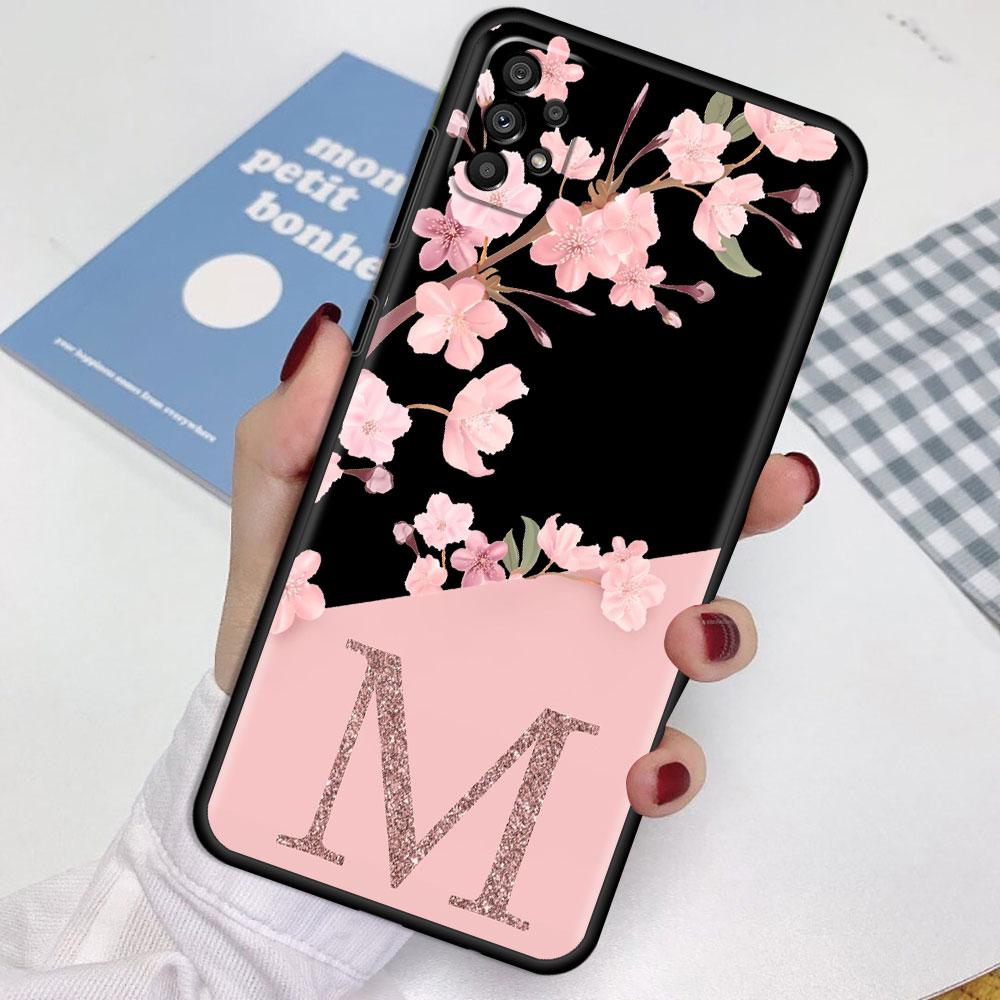 Чехол для Samsung Galaxy A52 A12 A32 A51 A21s A71 A13 A53 A22 A31 A72 A03 A02s Чехол для телефона На заказ Цветок сакуры Инициал М