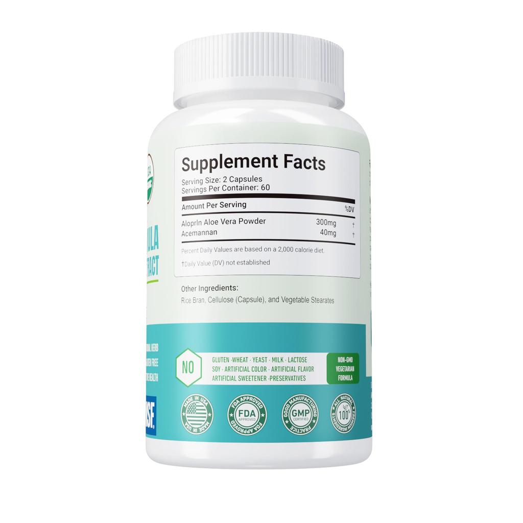 Organic aloe vera capsules, support gut health, immune health, suitable for both men and women.