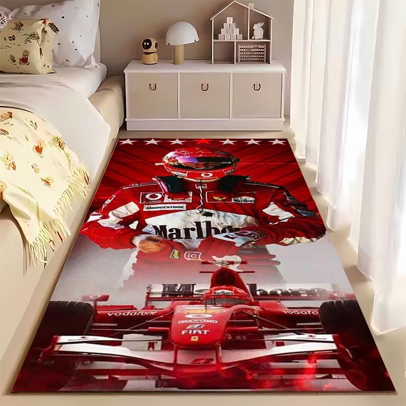 Спортивный ковер, Майкл Шумахер Ferrari F1 Красный шлем Автомобиль Звезды Постер, Декор для фанатской комнаты, Нескользящий коврик