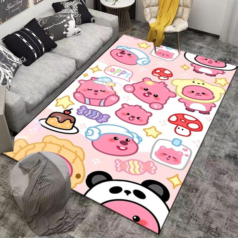 Cute Cartoon Pink Bear Panda Pattern Carpet for Bedroom Decor Kids Suitable for use as an anti-slip for living room bedroom sofas