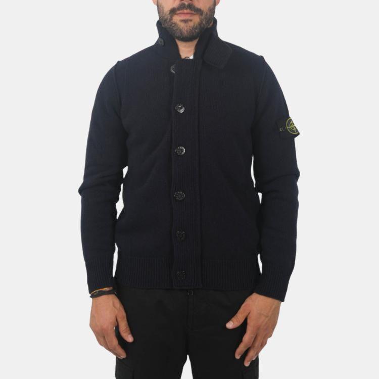 STONE ISLAND High Neck Logo Patch Ribbed Cardigan 7915547A3-A0020