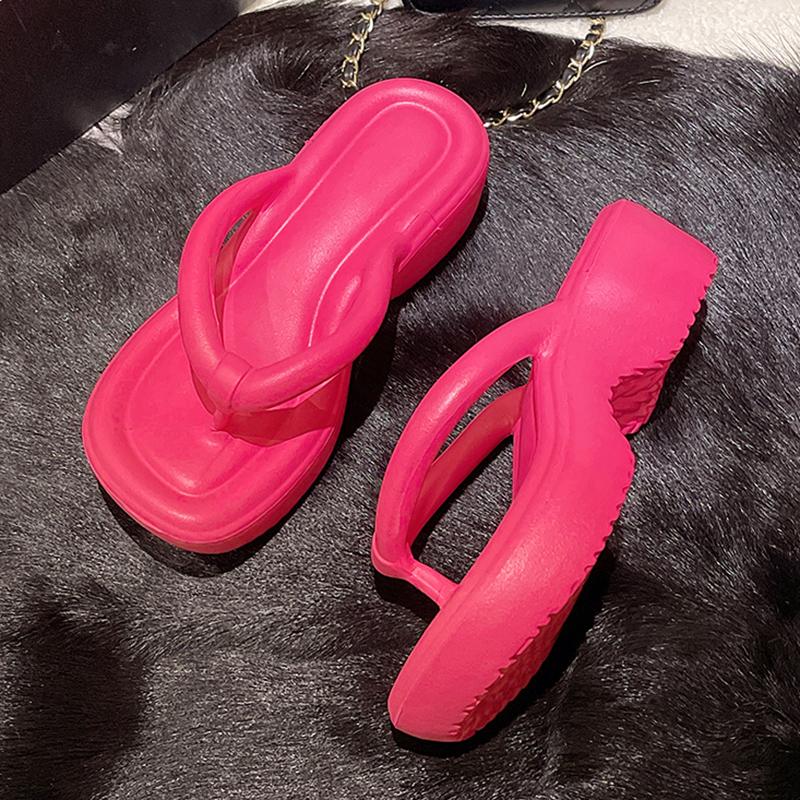 Fashion Thick Sole Eva Wedge Flip Flops Women Summer Beach Non Slip Platform Slippers Woman Fashion Clip Toe Wedges Heels Slides Sandals