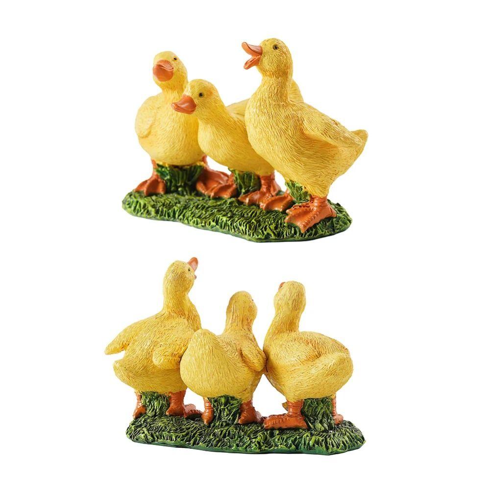Cartoon Ducks Sculpture Decorative Animal Miniatures Figurine Three Ducks Statue Garden