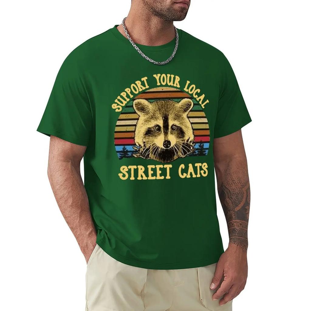 Футболка Raccoon Support Your Local Street Cats Vintage для мужчин, черная хлопковая футболка унисекс свободного кроя