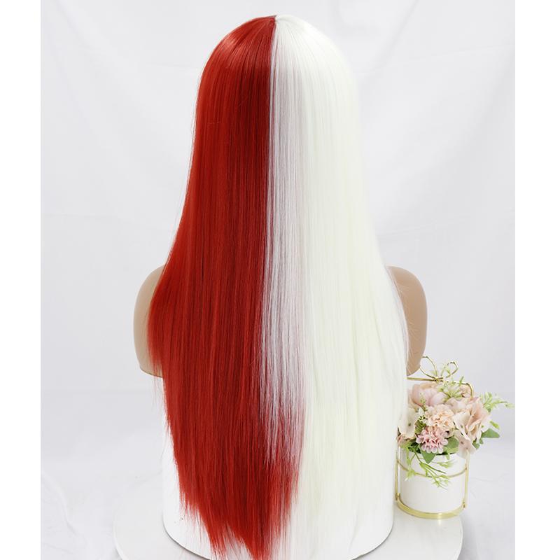 LISI HAIR Женская мода Длинный прямой полуцветный черный, красный, розовый, синий парик для косплея с челкой Длинный прямой парик из синтетического волокна