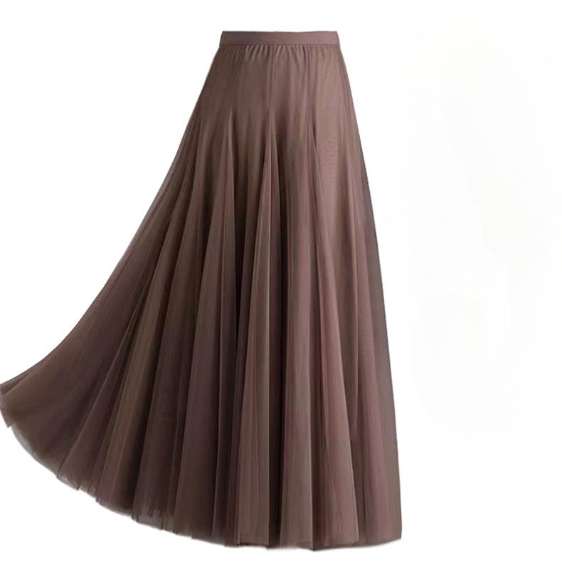 Женская юбка, длинная юбка-качели, тонкая юбка феи с высокой талией до середины тела, танцевальная сетчатая юбка
