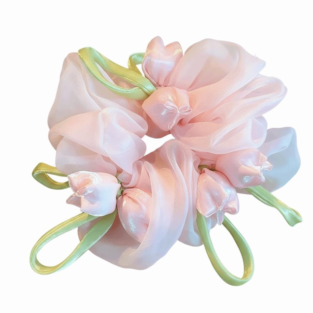 Tulip Flower Design Flower Hair Scrunchies High Elasticity Hair Rope Gentle Tulip Hair Tie Party