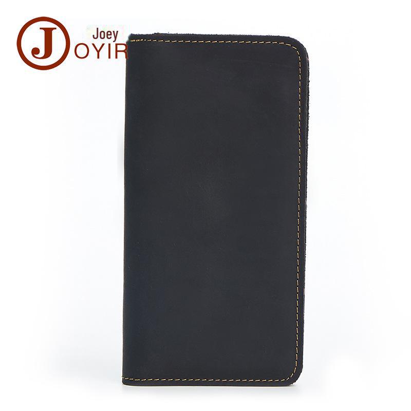 Genuine Leather Men's Long Wallet - Retro Crazy Horse Leather, Multi-Card Slots, Casual Clutch Bag