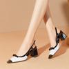 Мода 2024 Новые элегантные модные сандалии для женщин Туфли на толстом каблуке с металлическим квадратным носком Туфли для вечеринок из натуральной кожи с бантом-бабочкой Женские
