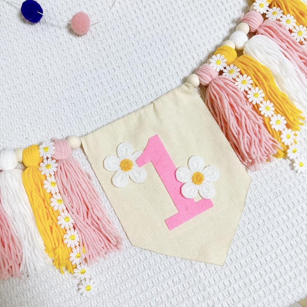 Cotton Colorful Tassel Highchair Banner Pink Baby High Chair Pull The Flag Kid Room