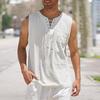 Men's Sleeveless T-shirt Lace Up V-Neck Loose Fit Blouse with Chest Pocket Solid Color Casual Summer Top for Daily Wear Gym Travel