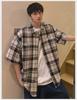 Мужская клетчатая рубашка с короткими рукавами в студенческом стиле - весна/лето 2024 г.