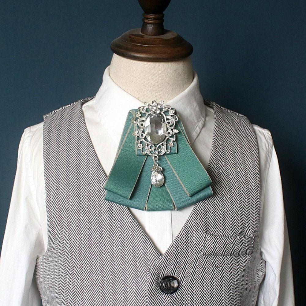 Polyester Rhinestone Bow Tie Solid Color Shirt Collar Luxury Ribbon Bow Tie Daily