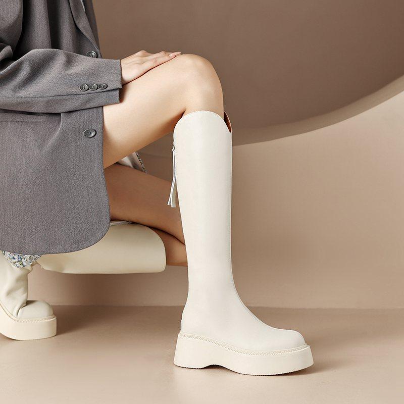 Krazing Pot Осенне-зимняя обувь из коровьего спилка, сапоги для верховой езды на толстой платформе, с круглым носком, сохраняющие тепло, на молнии, высокие сапоги до бедра