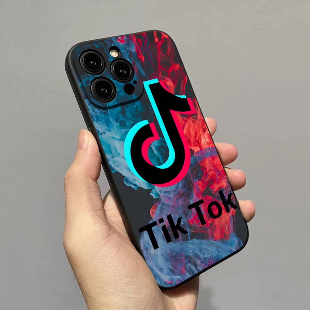 T-TikTok-K Для iPhone 17 16 15 11 13 14 Pro Max Plus 12 Mini Черный Чехол-Оболочка Чехол для Телефона