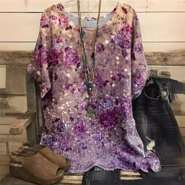 Большие размеры женские футболки Violet Kiss Leaf модная футболка с короткими рукавами и круглым вырезом с 3D-цифровой печатью