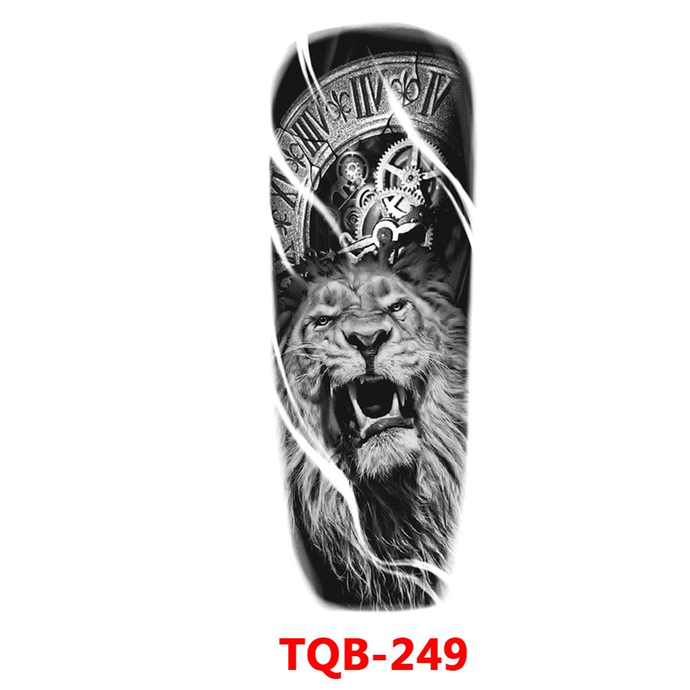 Татуировка с большим рукавом, розой, часами, глазом, водостойкая временная татуировка, наклейка, Лев, Король волков, боди-арт, полная поддельная татуировка для женщин и мужчин