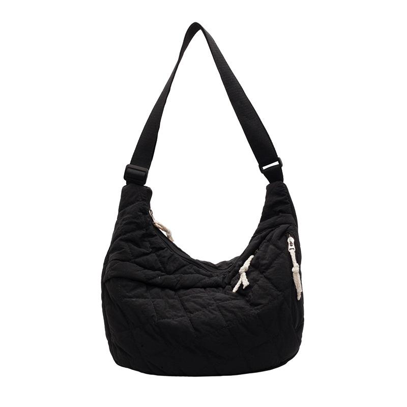 Rhombus Dumpling Bag Autumn and Winter New Trendy Casual Large Capacity Solid Color Cloth Bag Light Commuter Shoulder Messenger Bag Women