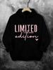 A Plus-size Women's Limited Edition Hoodie- Black with Pink Letter Design, Front Pockets, Suitable for Daily Wear and Special Occa