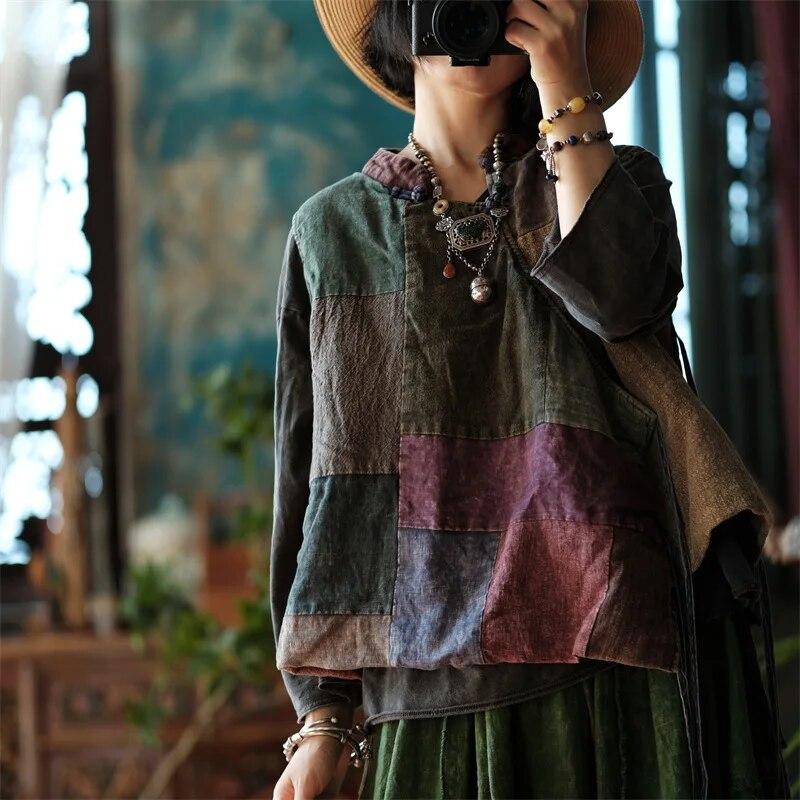 Johnature Женские винтажные лоскутные цветные жилеты, пальто со стойкой, хлопковая льняная одежда, пояс в китайском стиле, плюс хлопковые жилеты
