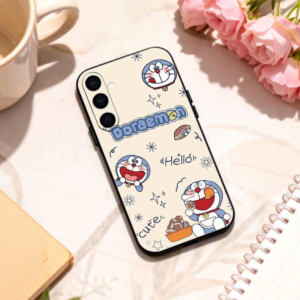 Милый чехол для телефона в виде толстого Дораэмона, сине-белый, для Samsung Galaxy A73, A72, A71, A70, A53, A52, A51 и других моделей, мягкий черный.