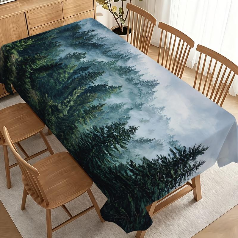 "Party Tablecloth/Tablecover" Misty Mountain Pine Tablecloth with Emerald Trees And Foggy Layers, Durable Polyester, No Electricity Needed, Perfect fo