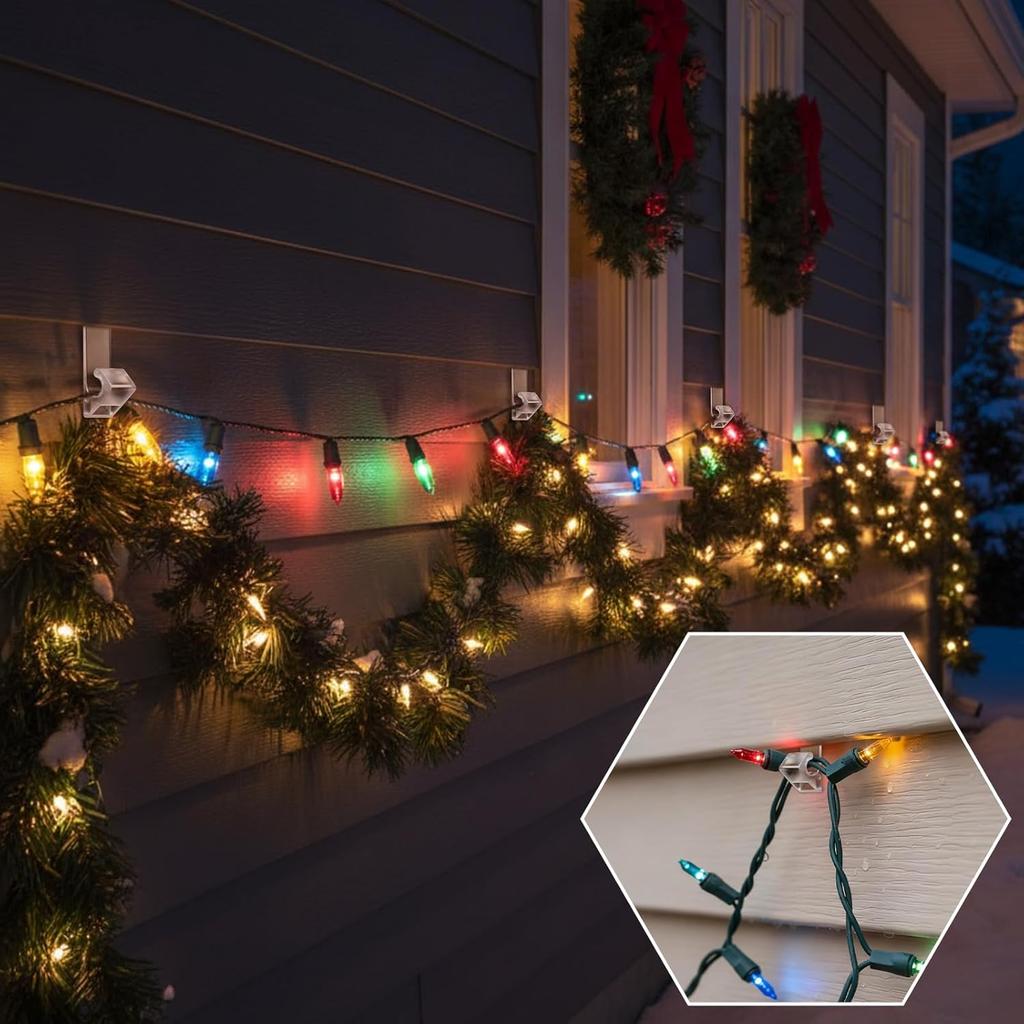 Amyhill 50 Pcs Siding Light Hooks No-Hole Needed Sturdy House Hanger Clips Hooks for Hanging Outdoor Decor String Lights Wreath, Suitable for Mini