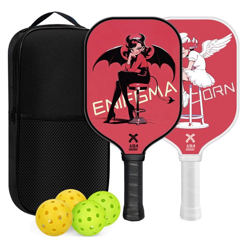 Carbon Fiber Pickleball Paddle Set T700 With 2 Balls Lightweight Beginners Advanced Players
